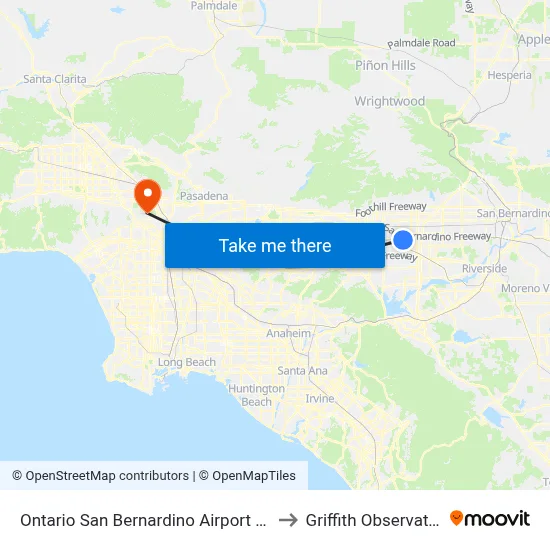 Ontario San Bernardino Airport ONT to Griffith Observatory map