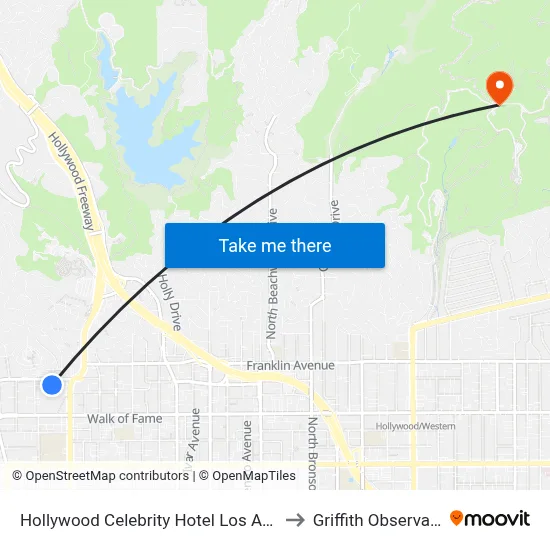 Hollywood Celebrity Hotel Los Angeles to Griffith Observatory map