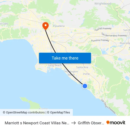 Marriott s Newport Coast Villas Newport Beach to Griffith Observatory map