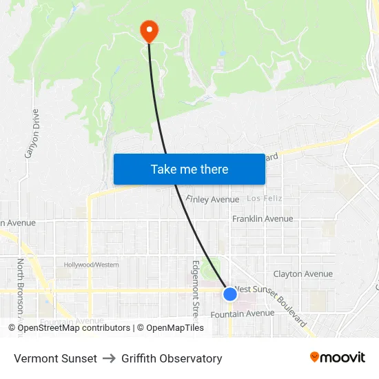Vermont Sunset to Griffith Observatory map