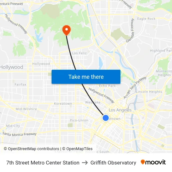 7th Street Metro Center Station to Griffith Observatory map