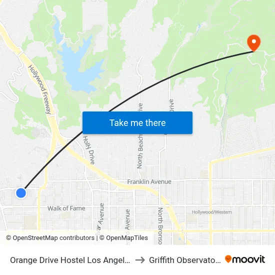 Orange Drive Hostel Los Angeles to Griffith Observatory map