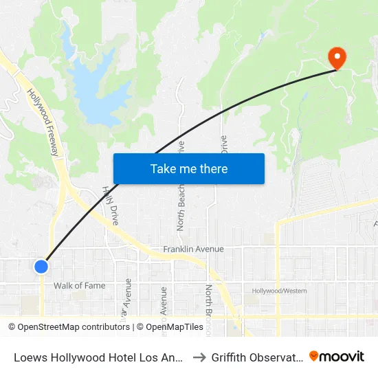 Loews Hollywood Hotel Los Angeles to Griffith Observatory map