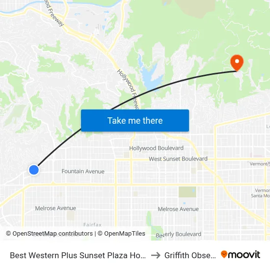 Best Western Plus Sunset Plaza Hotel Los Angeles to Griffith Observatory map