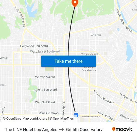 The LINE Hotel Los Angeles to Griffith Observatory map