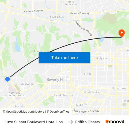 Luxe Sunset Boulevard Hotel Los Angeles to Griffith Observatory map