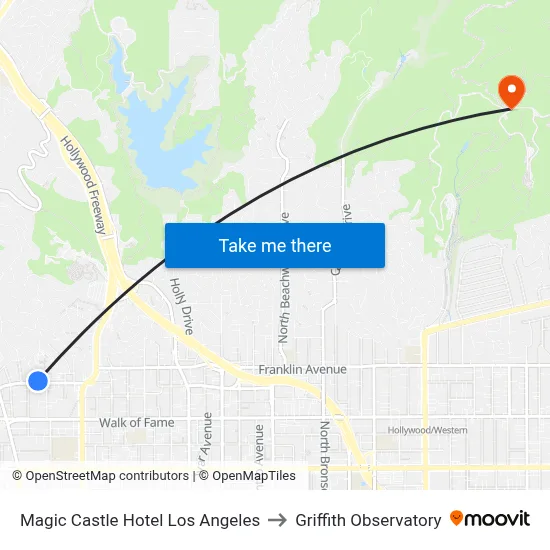 Magic Castle Hotel Los Angeles to Griffith Observatory map