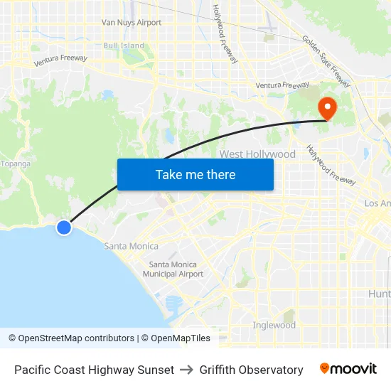 Pacific Coast Highway Sunset to Griffith Observatory map