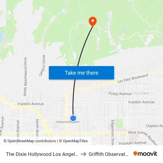 The Dixie Hollywood Los Angeles to Griffith Observatory map