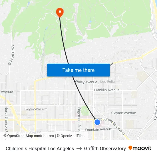 Children s Hospital Los Angeles to Griffith Observatory map