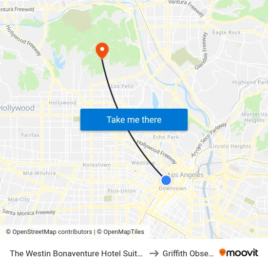 The Westin Bonaventure Hotel Suites Los Angeles to Griffith Observatory map