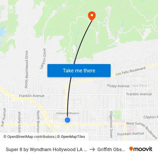 Super 8 by Wyndham Hollywood LA Area Los Angeles to Griffith Observatory map