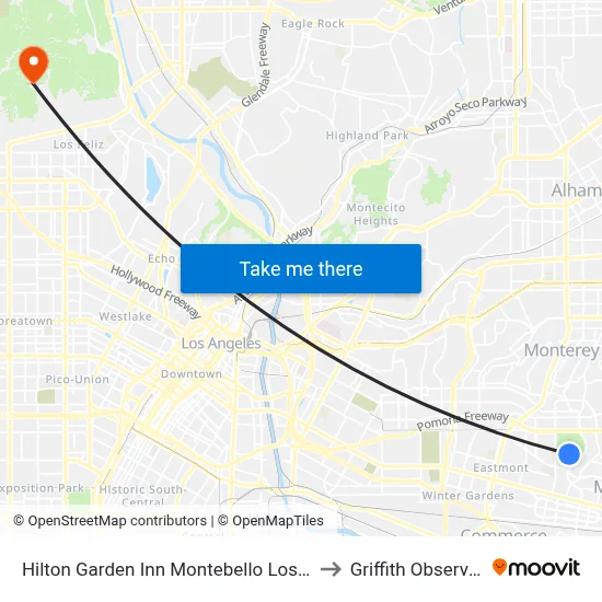 Hilton Garden Inn Montebello Los Angeles to Griffith Observatory map