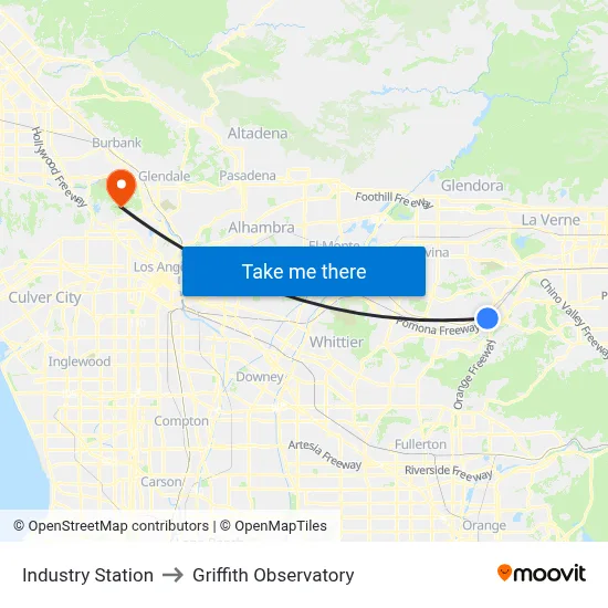 Industry Station to Griffith Observatory map
