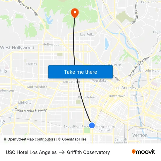 USC Hotel Los Angeles to Griffith Observatory map