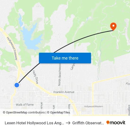 Lexen Hotel Hollywood Los Angeles to Griffith Observatory map