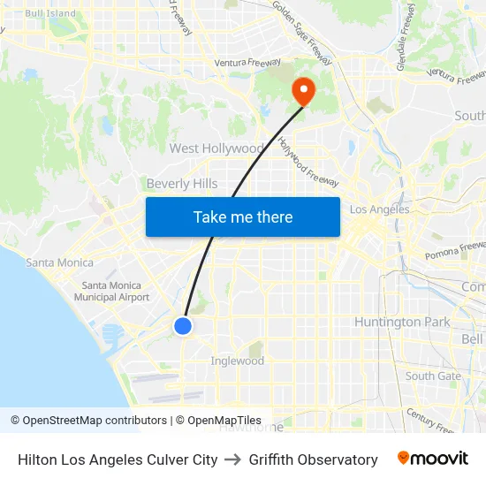 Hilton Los Angeles Culver City to Griffith Observatory map