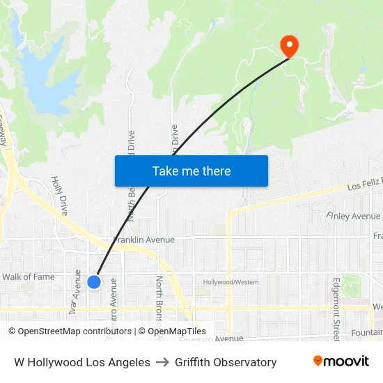 W Hollywood Los Angeles to Griffith Observatory map