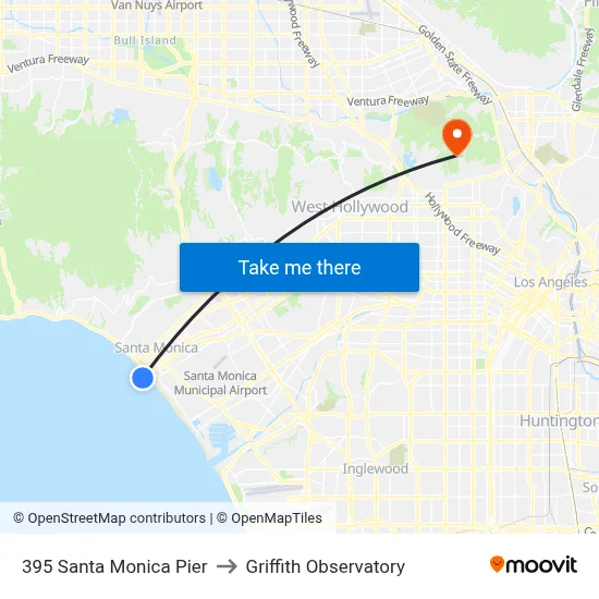 395 Santa Monica Pier to Griffith Observatory map