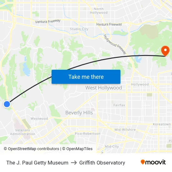 The J. Paul Getty Museum to Griffith Observatory map