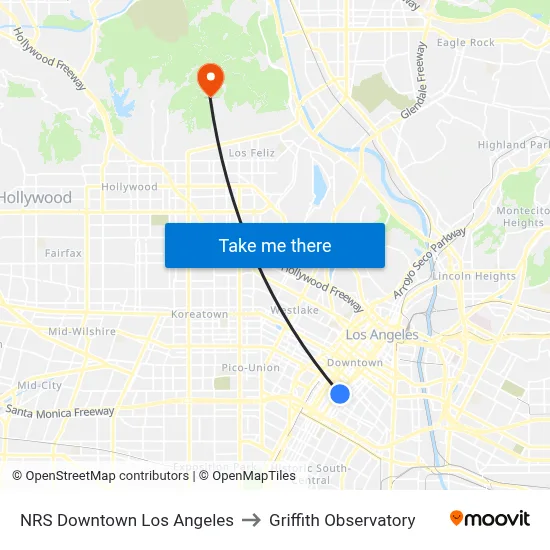 NRS Downtown Los Angeles to Griffith Observatory map