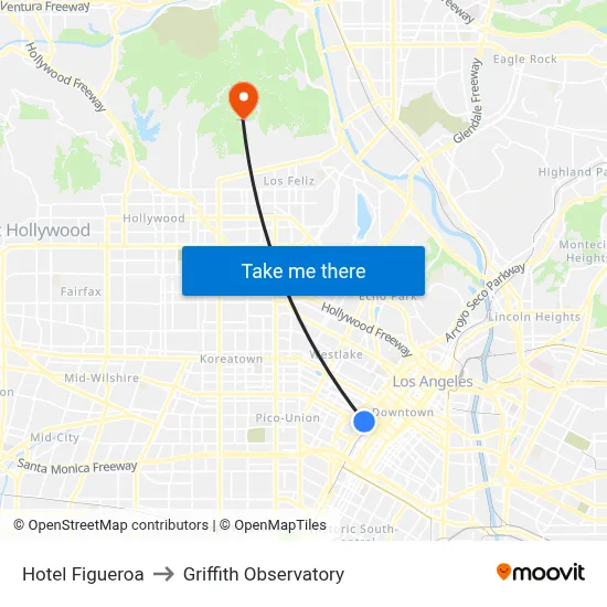 Hotel Figueroa to Griffith Observatory map