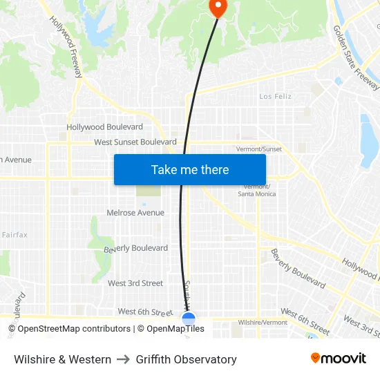 Wilshire & Western to Griffith Observatory map
