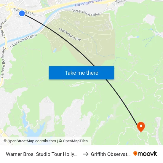 Warner Bros. Studio Tour Hollywood to Griffith Observatory map