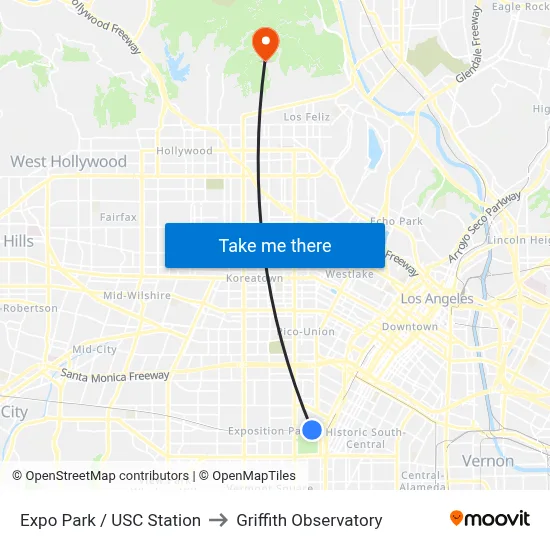 Expo Park / USC Station to Griffith Observatory map