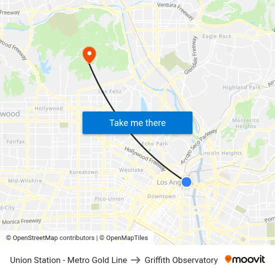 Union Station - Metro Gold Line to Griffith Observatory map
