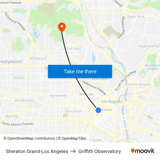 Sheraton Grand-Los Angeles to Griffith Observatory map