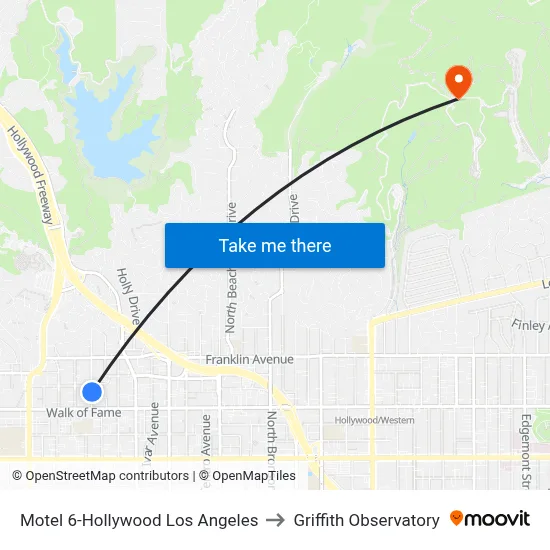 Motel 6-Hollywood Los Angeles to Griffith Observatory map