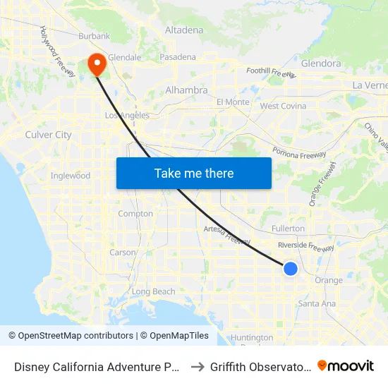 Disney California Adventure Park to Griffith Observatory map
