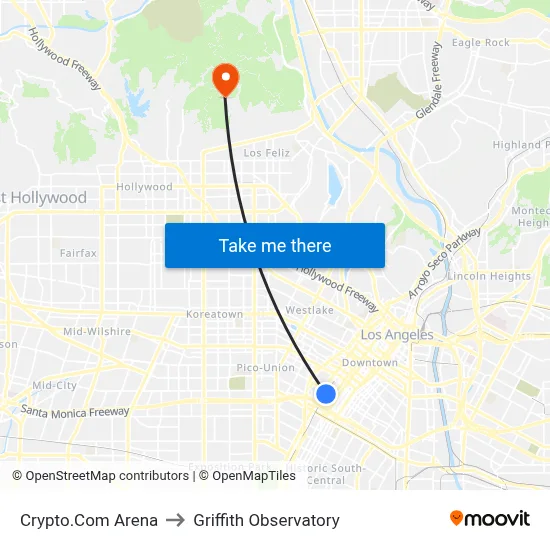 Crypto.Com Arena to Griffith Observatory map