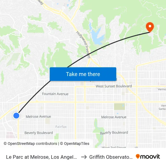 Le Parc at Melrose, Los Angeles to Griffith Observatory map