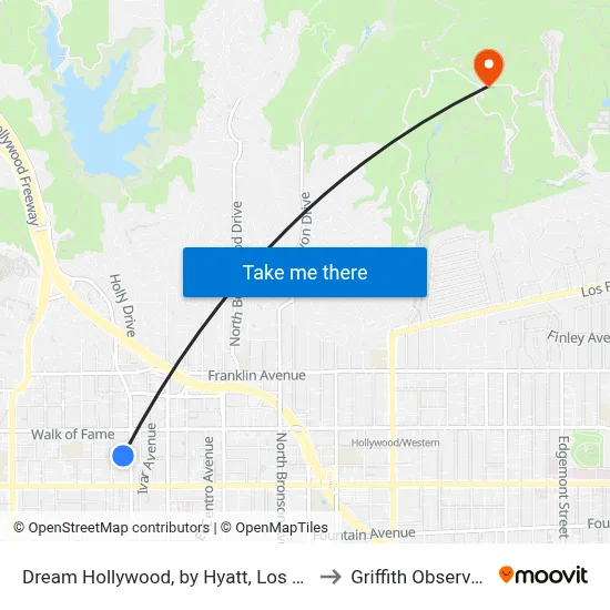 Dream Hollywood, by Hyatt, Los Angeles to Griffith Observatory map