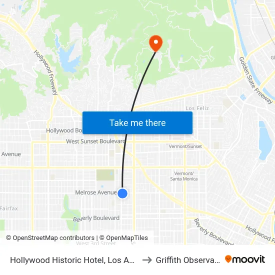 Hollywood Historic Hotel, Los Angeles to Griffith Observatory map
