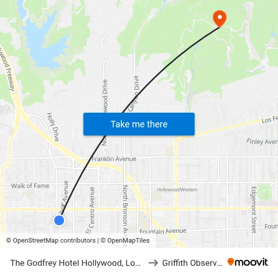 The Godfrey Hotel Hollywood, Los Angeles to Griffith Observatory map