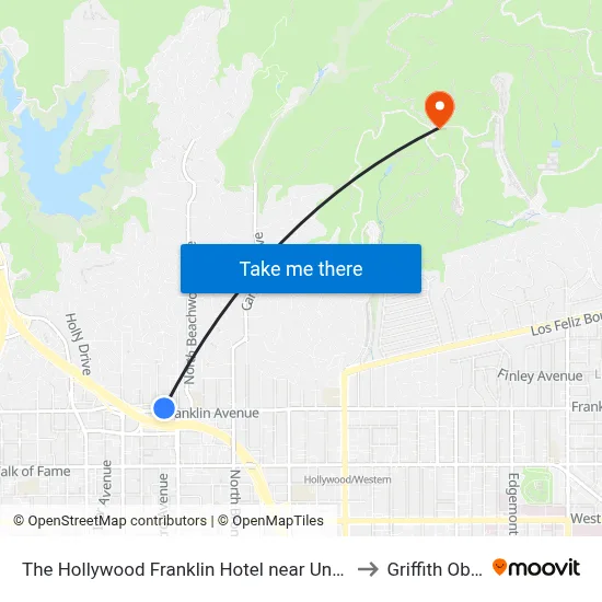 The Hollywood Franklin Hotel near Universal Studios, Los Angeles to Griffith Observatory map