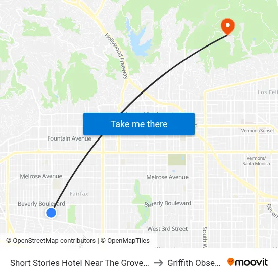 Short Stories Hotel Near The Grove, Los Angeles to Griffith Observatory map