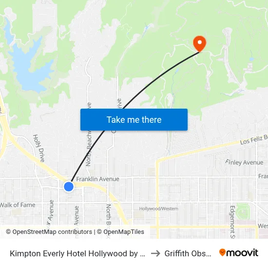Kimpton Everly Hotel Hollywood by IHG, Los Angeles to Griffith Observatory map