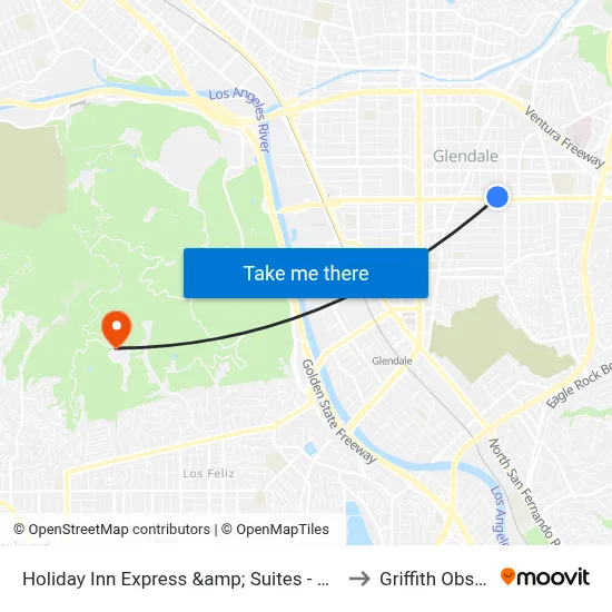 Holiday Inn Express &amp; Suites - Glendale Downtown to Griffith Observatory map