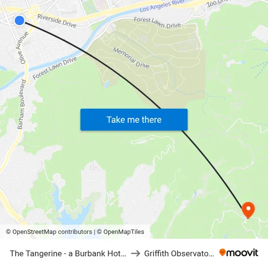 The Tangerine - a Burbank Hotel to Griffith Observatory map