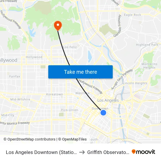Los Angeles Downtown (Station) to Griffith Observatory map