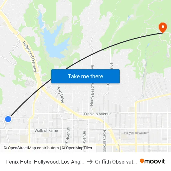 Fenix Hotel Hollywood, Los Angeles to Griffith Observatory map