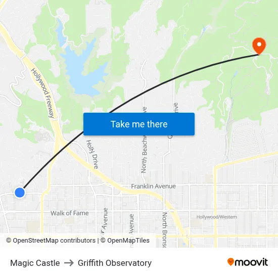 Magic Castle to Griffith Observatory map