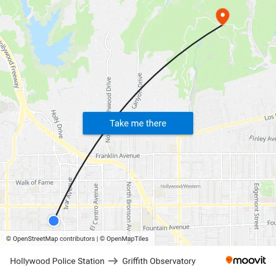 Hollywood Police Station to Griffith Observatory map