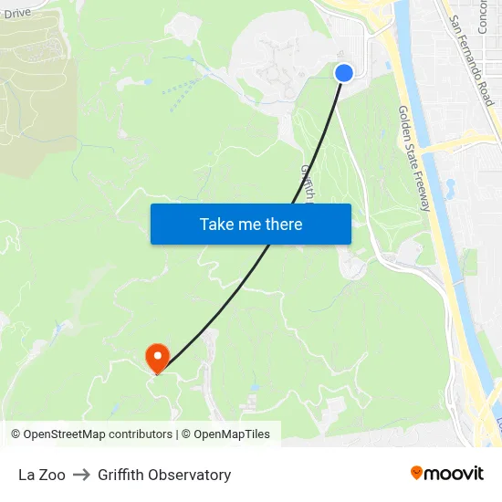 La Zoo to Griffith Observatory map