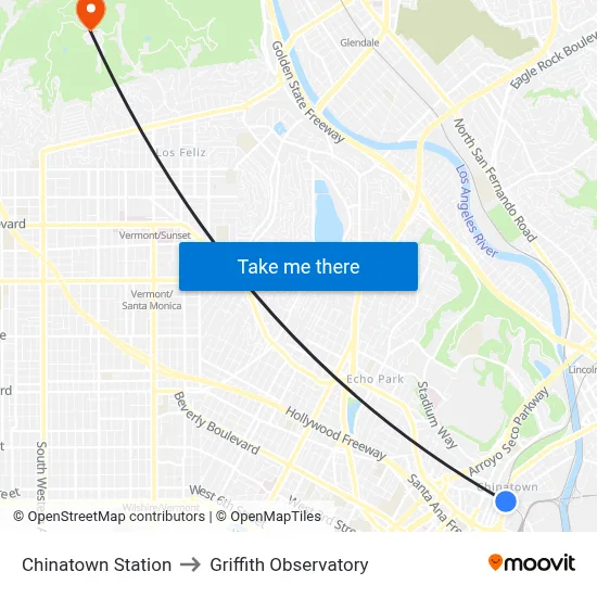 Chinatown Station to Griffith Observatory map