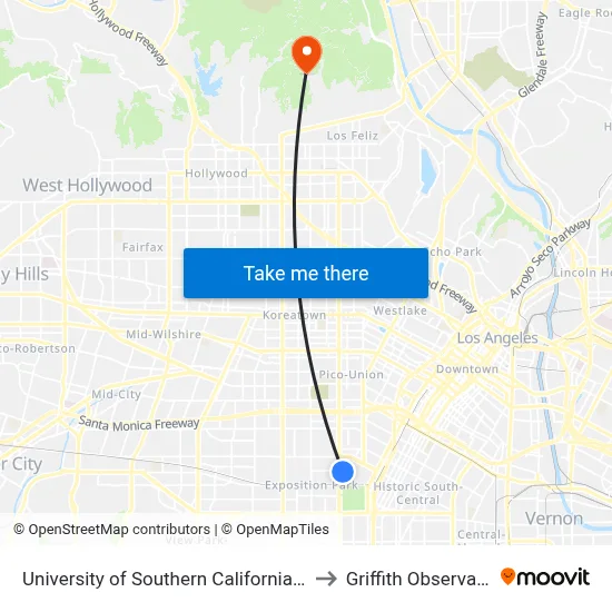 University of Southern California Lot 6 to Griffith Observatory map